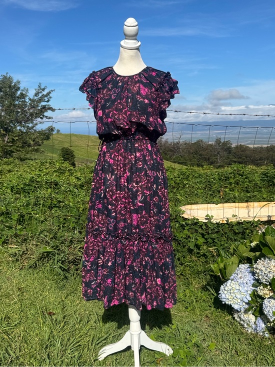Ulla Johnson Dresses & Skirts - Ulla Johnson Arlene Maxi Dress Navy Blue Pink Floral Flutter Sleeve Tiered Sz 0